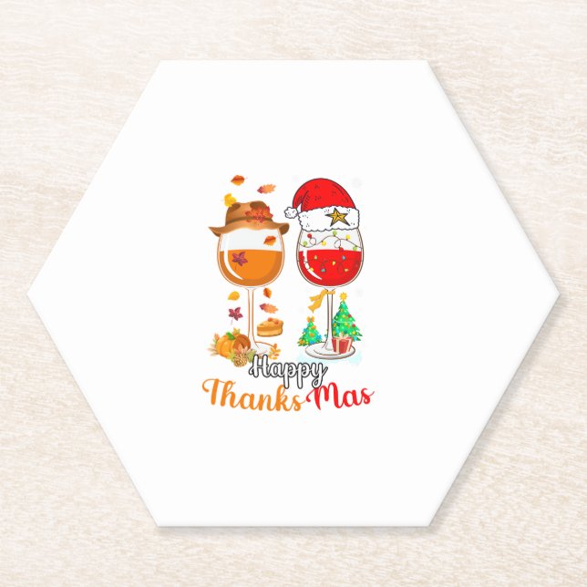 Happy Thanksmas Wine Erntedank Weihnachten Untersetzer (Vorderseite)