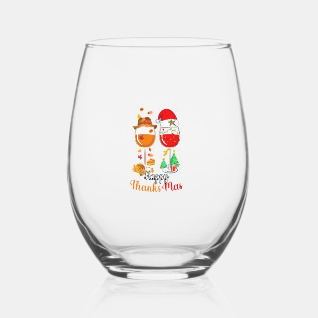 Happy Thanksmas Wine Erntedank Weihnachten Weinglas Ohne Stiel (Vorderseite)