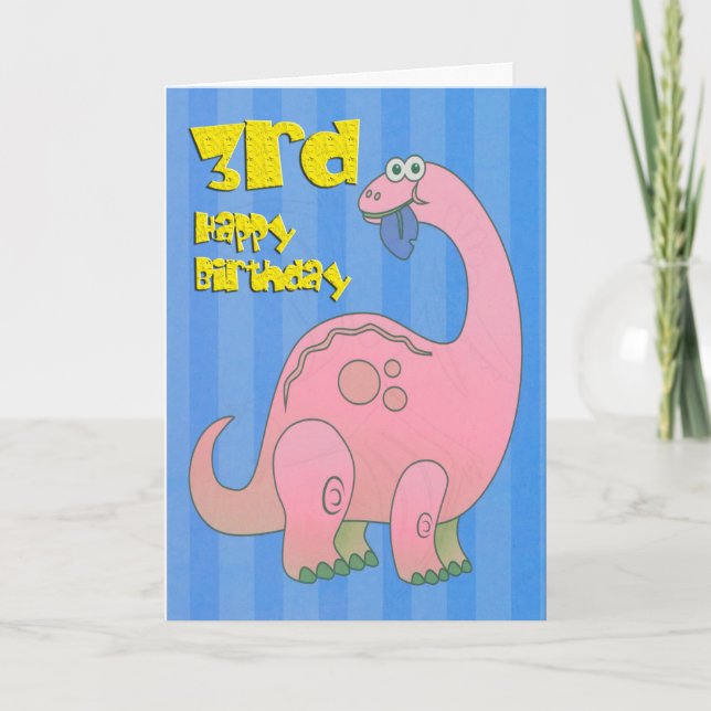 Happy Third Birthday Pink Dinosaurier Karte (Vorderseite)