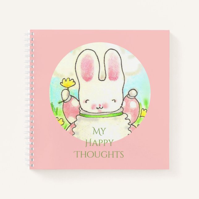 Happy Thoughts Rabbit Spiral Notebook Notizbuch (Vorderseite)