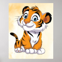 Happy Tiger Cartoon Art Print! Niedliche Tiger Wal