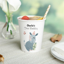 Happy Tiger mit Party Hut und Geschenke, Geburtsta Pappbecher
