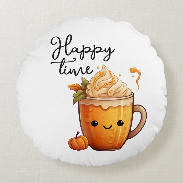 Happy Time Rundes Kissen (Vorderseite)