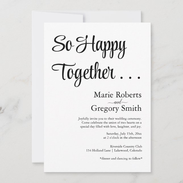 Happy Together: Eine einfache und süße Hochzeit Einladung (Vorderseite)