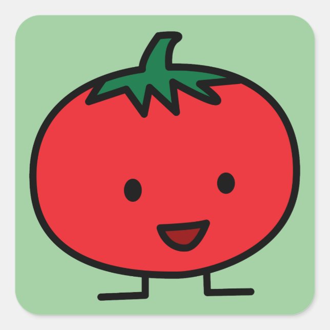 Happy Tomato Red Gemüse Obst Quadratischer Aufkleber (Vorderseite)