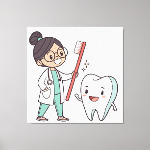 Happy Tooth & Dentist Leinwand Art