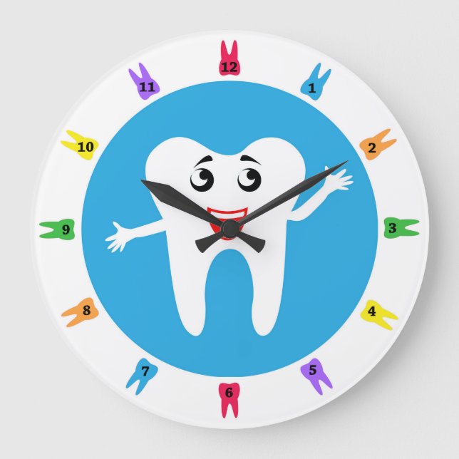 Happy Tooth | Lächelzange | Zahnarztbüro Große Wanduhr (Vorderseite)