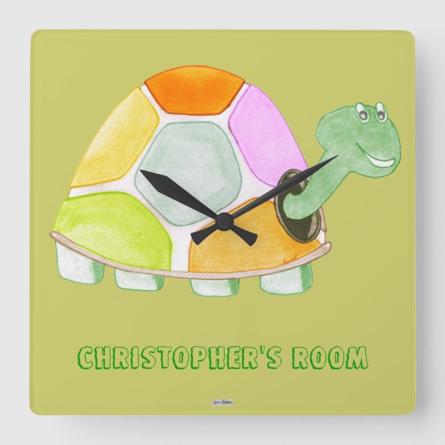 Happy Tortoise Quadratische Wanduhr (Vorderseite)