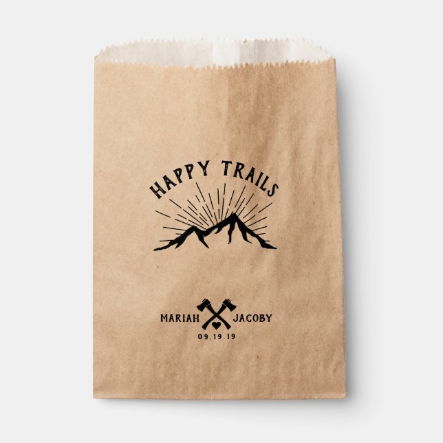 Happy Trails Gastgeschenk Hochzeit DIY Trail Mix Geschenktütchen (Vorderseite)