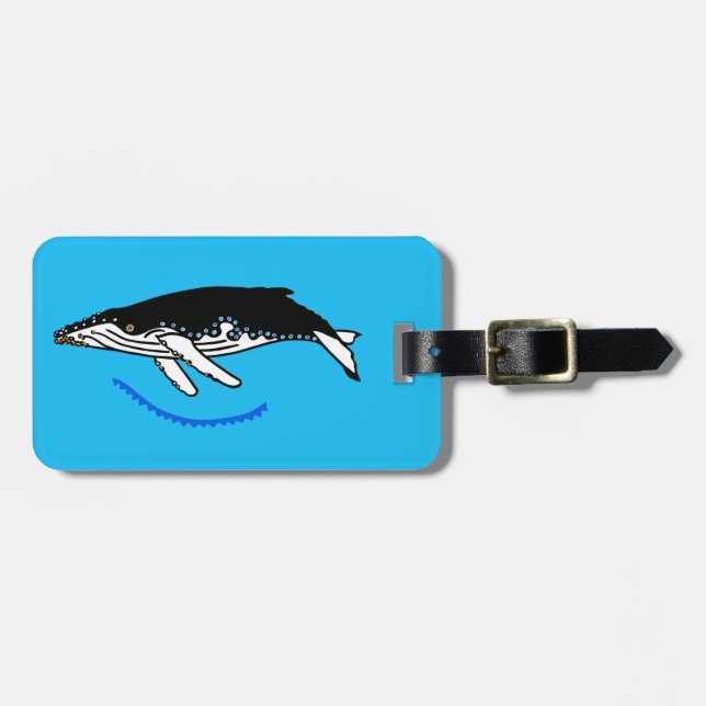 Happy Travels - Humpback WHALE - Ocean blue Gepäckanhänger (Vorderseite horizontal)