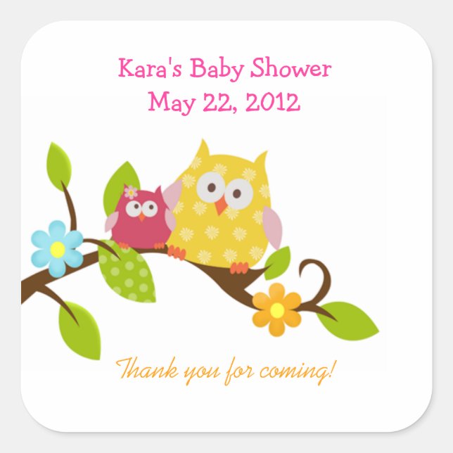 Happy Tree Owls Woodland CARRÉ Favoriser Sticker (Devant)
