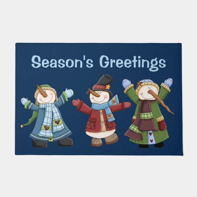Happy Trio von Snowmen Holiday Door Mat Fußmatte (Vorderseite)
