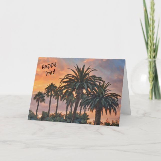 Happy Trip Vacation Palm Tree Kunst, Dichtung und  Karte (Vorderseite)