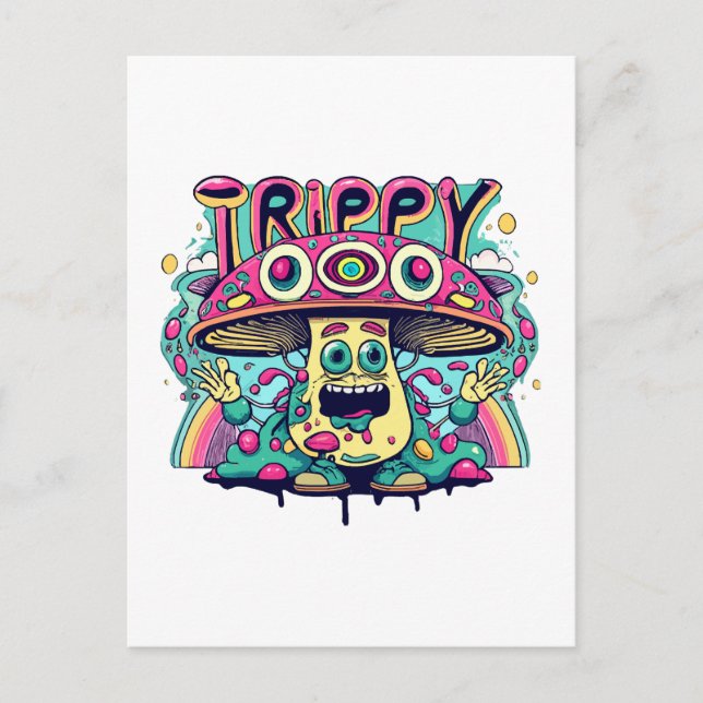 Happy Trippy Mushroom Postkarte (Vorderseite)