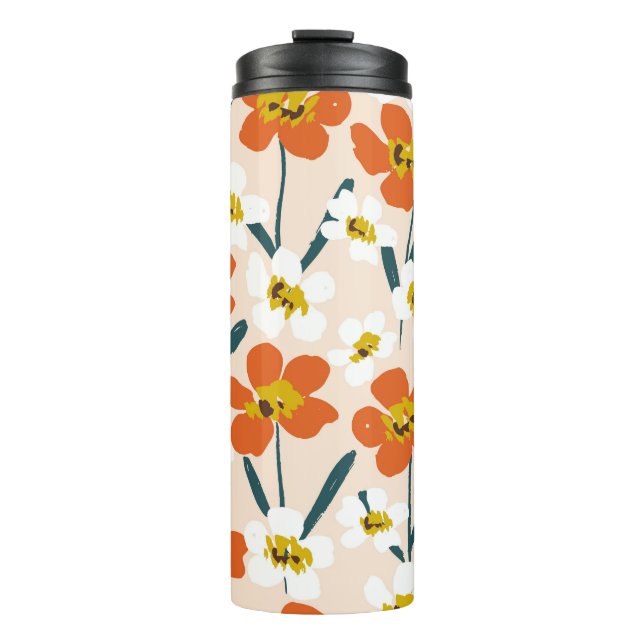 Happy trocken lackierte Blüten nahtlos Vintages Mu Thermosbecher (Vorderseite)