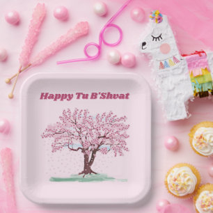 Happy Tu B'shvat / Bishvat Pink Tree Pappteller