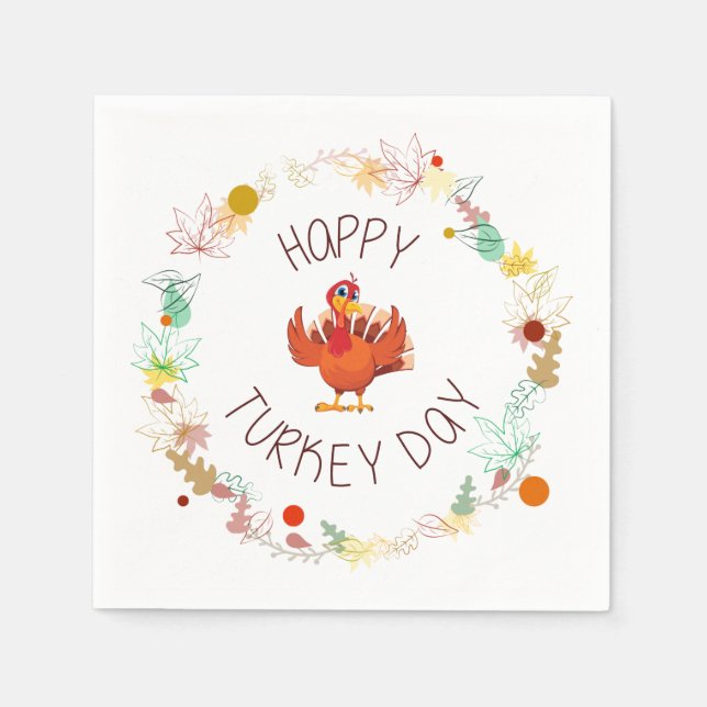Happy Turkey Day Blätter und Türkei Serviette (Vorderseite)