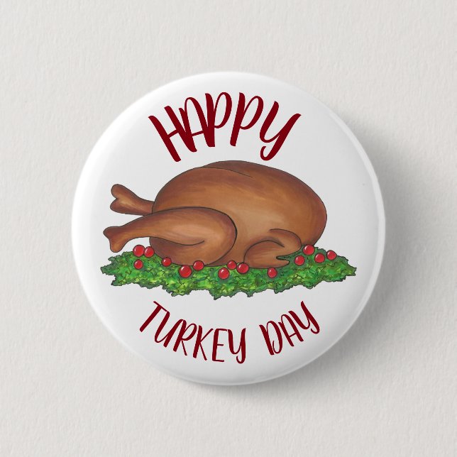 Happy Turkey Day Erntedank Dinner Cranberries Button (Vorderseite)