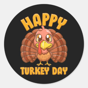 Happy Turkey Day Erntedank Gobble Teacher Runder Aufkleber