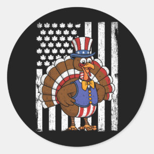 Happy Turkey Day Erntedank USA Flaggenpatentiotic  Runder Aufkleber