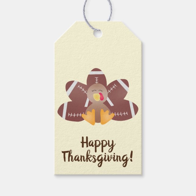 Happy Turkey Day Football Feathers Geschenkanhänger (Vorderseite)