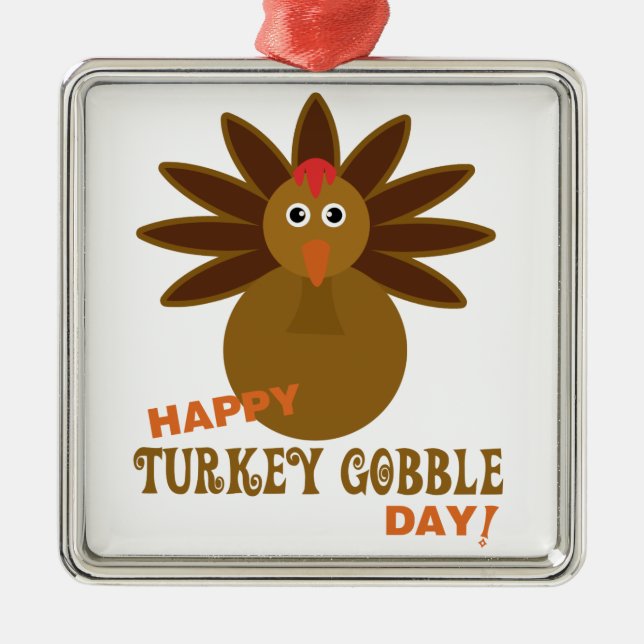 Happy Turkey Gobble Day Erntedank Silbernes Ornament (Vorne)