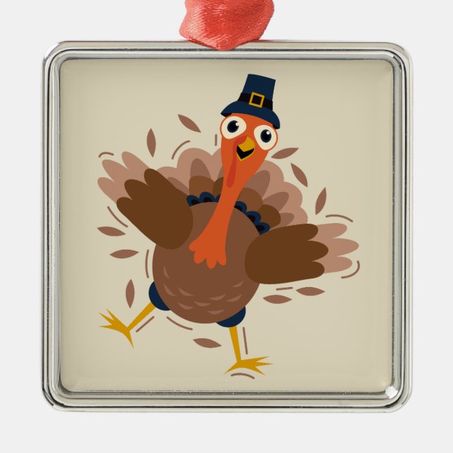 Happy Turkey Ornament Aus Metall (Vorne)