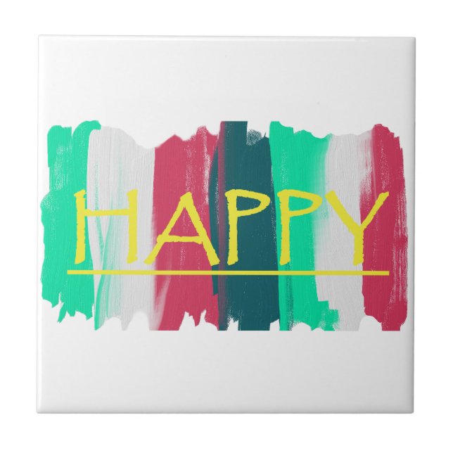 Happy Turquoise Pink Stripes Funky Fliese (Vorderseite)