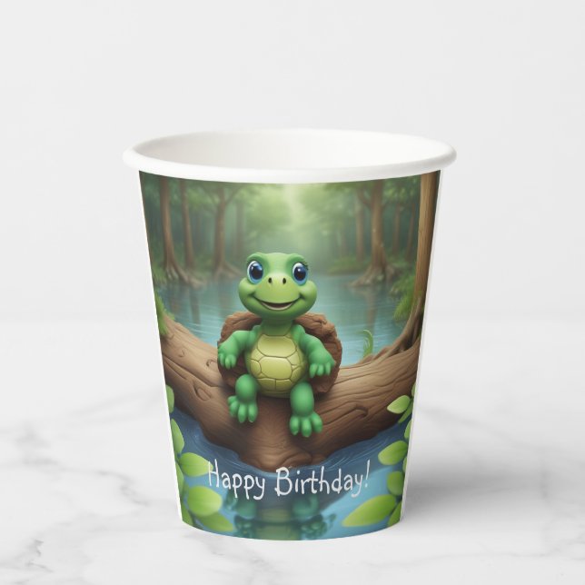 Happy Turtle Birthday Pappbecher (Vorderseite)