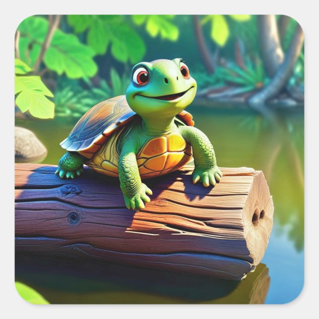 Happy Turtle Carré Sticker (Devant)