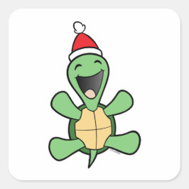 Happy Turtle Christmas Quadratischer Aufkleber