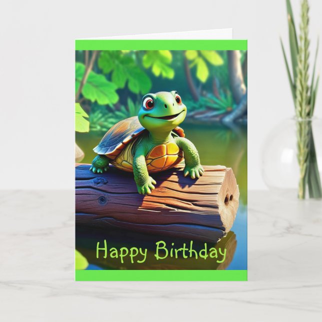 Happy Turtle Medium Geburtstagkarte Karte (Vorderseite)