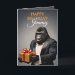 Happy Tuxedo Gorilla Funny Birthday Karte<br><div class="desc">Dieser in einem Tuxedo verkleidete, beeindruckende Dapper Gorilla ist bereit, ein Lächeln und ein besonderes Geschenk im Stil zu liefern.</div>