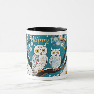 Happy Twins" Keramik Tasse mit Niedlichem Owl Desi