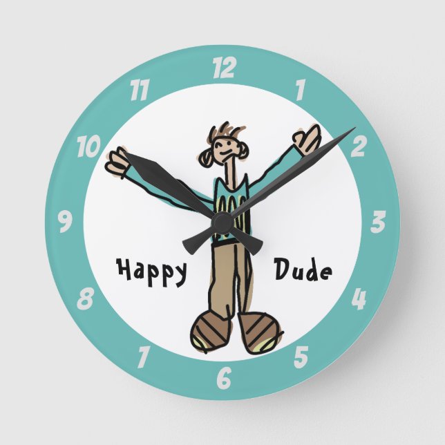 Happy Typ Wall Clock Runde Wanduhr (Vorderseite)
