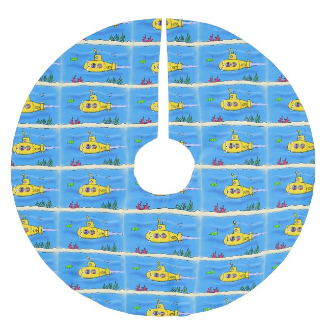 Happy U-Boot-Cartoon Polyester Weihnachtsbaumdecke (Vorderseite)