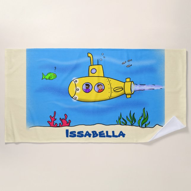 Happy U-Boot-Cartoon Strandtuch (Vorderseite)