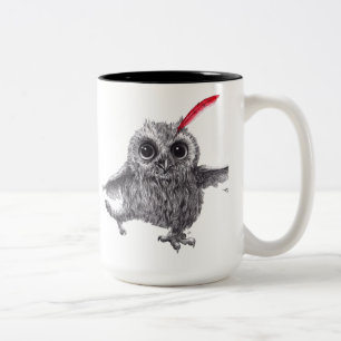 Happy Uhu mit roter Feder Zweifarbige Tasse