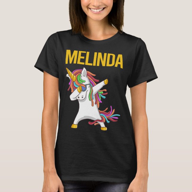 Happy Unicorn - Melinda Name T-Shirt (Vorderseite)
