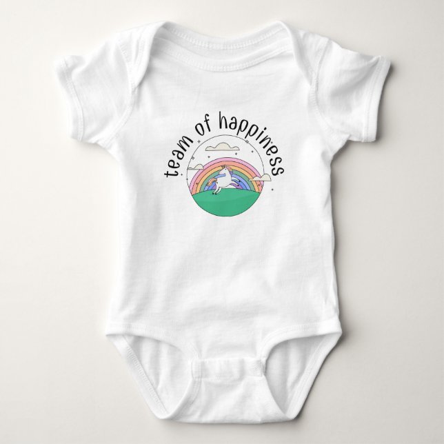 Happy Unicorn mit Regenbogen Baby Strampler (Vorderseite)