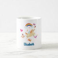 Happy Unicorn mit Regenbogenwolken und Blume