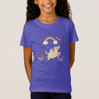 Happy Unicorn mit Regenbogenwolken und Blume