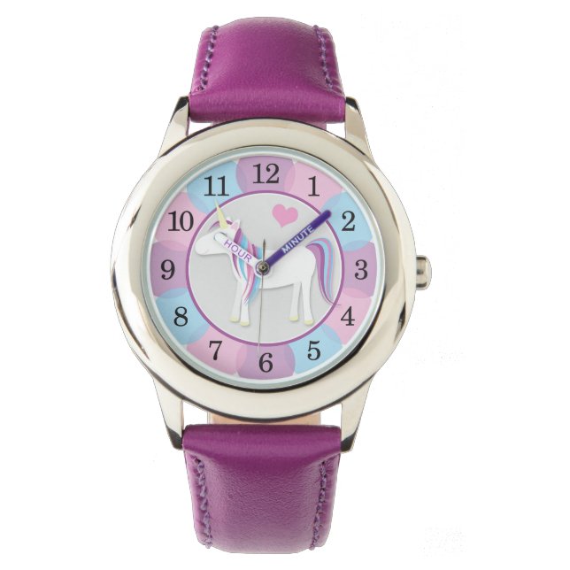 Happy Unicorn und Einhorn Girls Armbanduhr (Vorderseite)