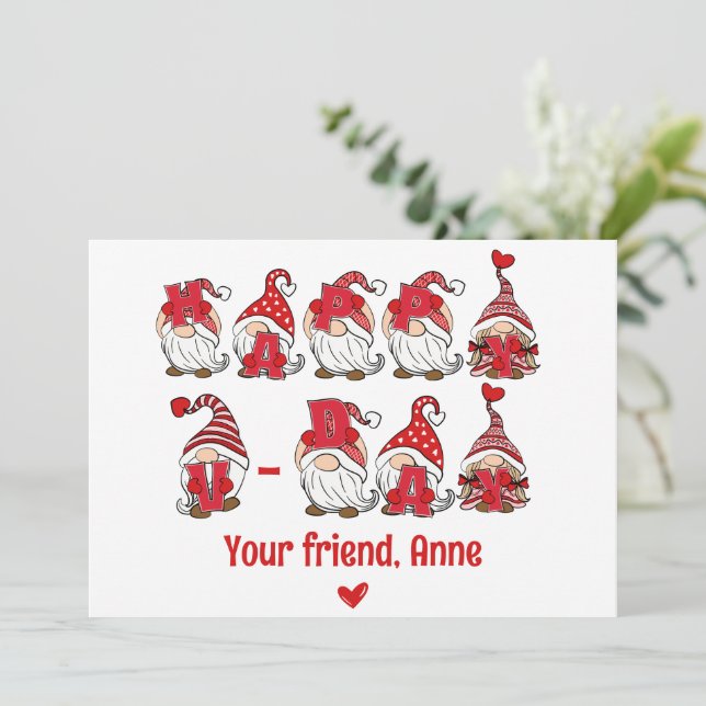 Happy V - Day Gnome Lettering Feiertagskarte (Stehend Vorderseite)