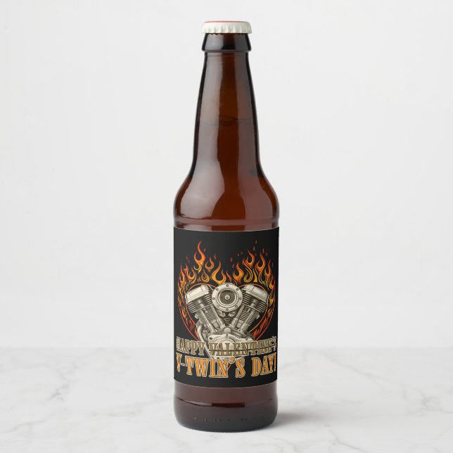 Happy V-Twin’s Day, Anti Valentine, Chopper Lovers Bierflaschenetikett (Vorderseite)