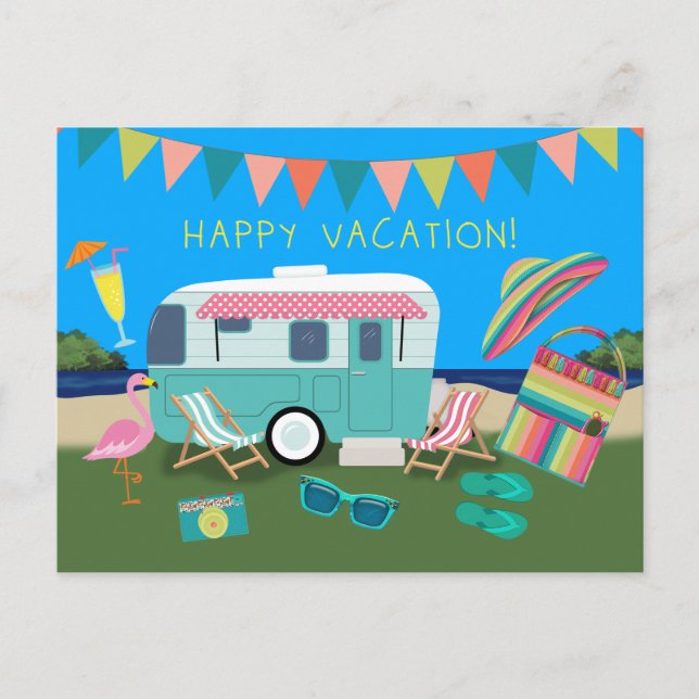 Happy Vacation Lakeside Camping Postkarte (Vorderseite)
