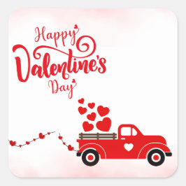 Happy Valenines Day Lkw voll von Herzen Quadratischer Aufkleber