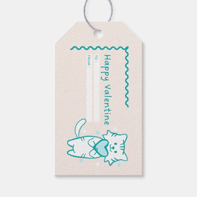 Happy Valentine Aquamarin Kitty Geschenkanhänger (Vorderseite)