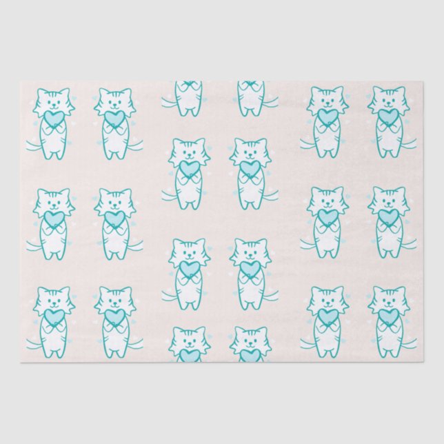 Happy Valentine Aquamarin Kitty Seidenpapier (Vorderseite)