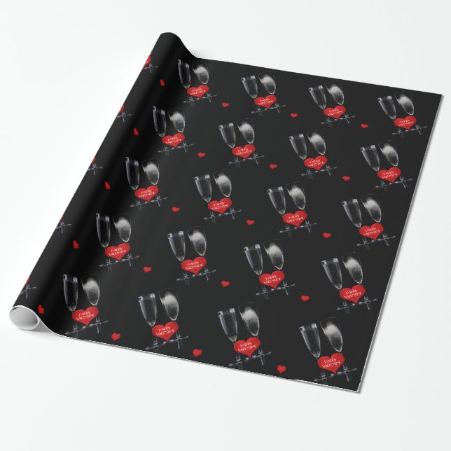 Happy Valentine Champagne Flute Brillen Rote Herze Geschenkpapier (Ungerollt)